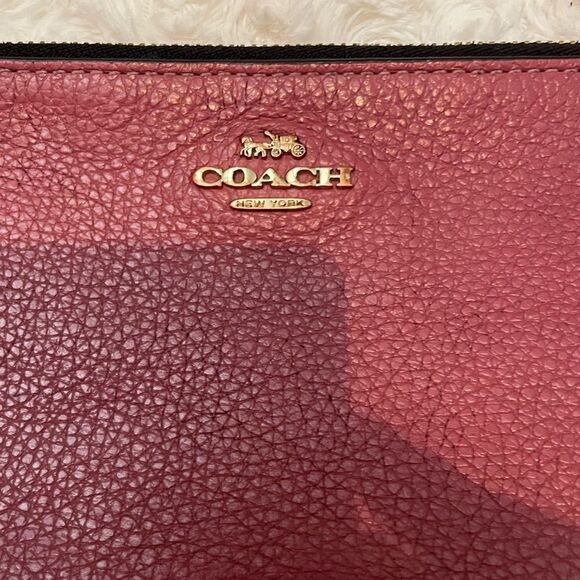Coach Color Block Rouge Creme Pebbled Leather Large Double Zip Wristlet Clutch - Picture 3 of 16